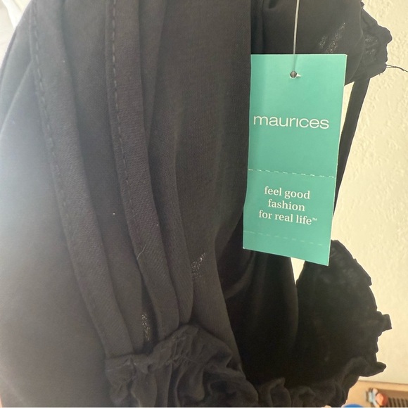 NWT Maurice’s Black Blouse women’s Size L ruffle neckline tie back - Picture 11 of 11
